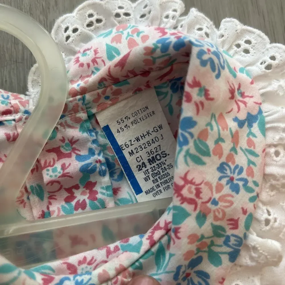 NWT Floral Milkmaid Toddler Dress Sz 24 Months Lace Cottage Victorian Vtg 90s